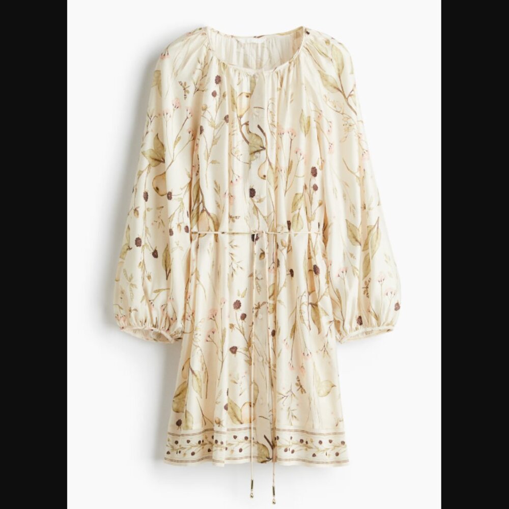 H&M Floral Beige Dress Fall Autumn XXL Oversized Tie-Belt